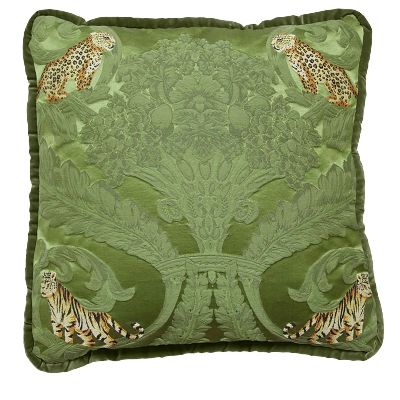 Cuscino reversibile in seta Jungle e velluto verde muschio