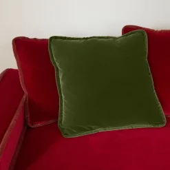 Cuscino reversibile in seta Jungle e velluto verde muschio