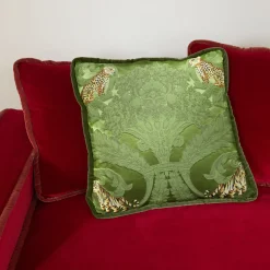 Cuscino reversibile in seta Jungle e velluto verde muschio