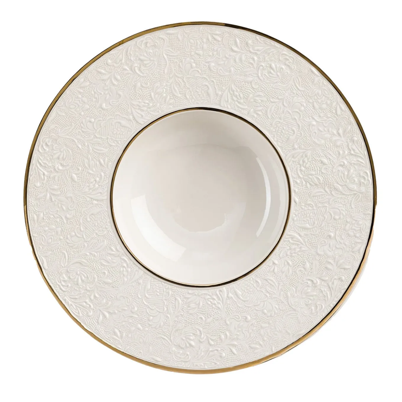 Damasco Gourmet Set di 2 piatti da zuppa bianchi e oro