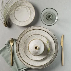 Damasco Gourmet Set di 2 piatti da portata bianchi e oro