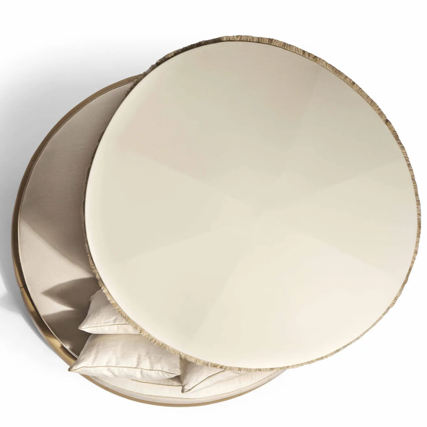 Daybed da esterno Siesta rotondo in tessuto beige con parasole