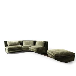 Divano Modulare a L con Pouf in Velluto Verde "Platea" di Storagemilano
