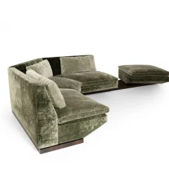 Divano Modulare a L con Pouf in Velluto Verde 