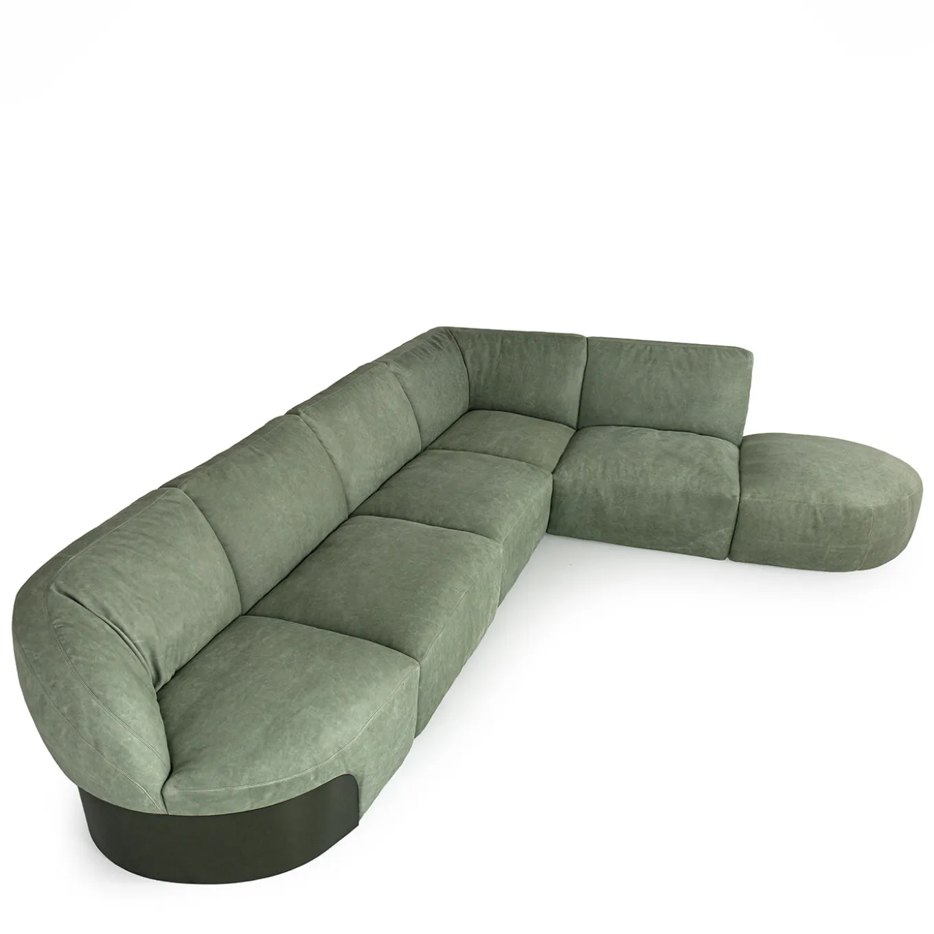 Divano modulare in pelle verde Belt con dettaglio in metallo