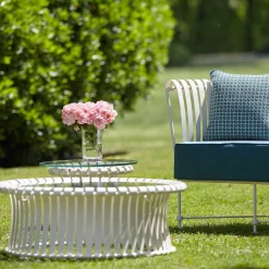 Divano per esterni Molle in tessuto azzurro e acciaio bianco