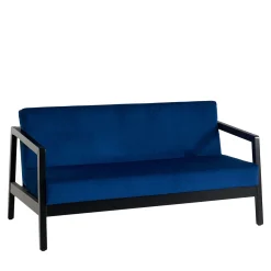 Divano Riva In Tessuto Blu E Legno Nero
