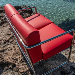 Divano Teres Due Posti in Pelle Rossa per Esterno ed Interno