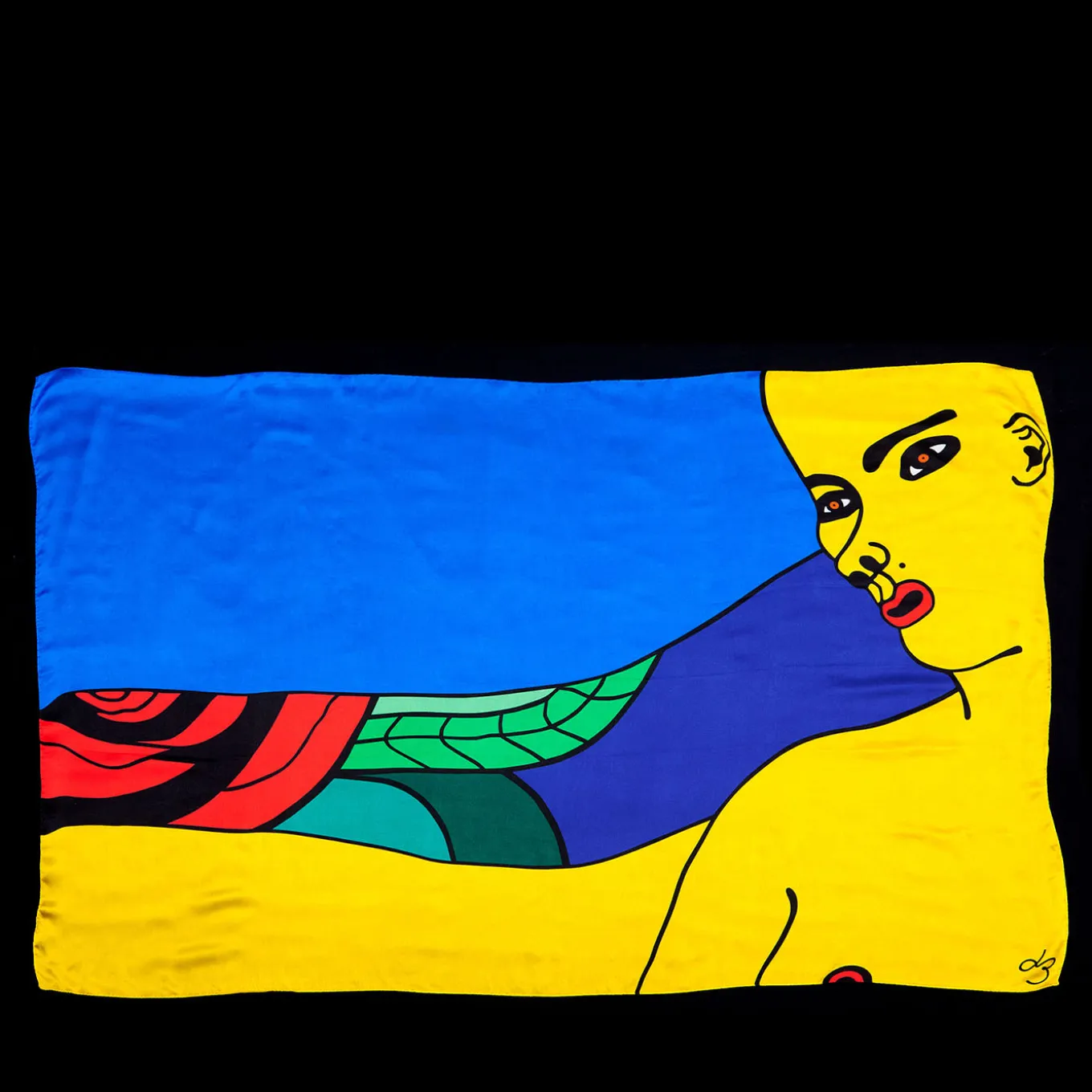 Donna orientale stampa policroma su arazzo di seta