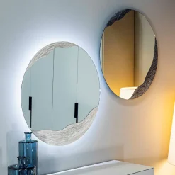 Dune Specchio Tondo Decorato Con Resina Materica Color Beige