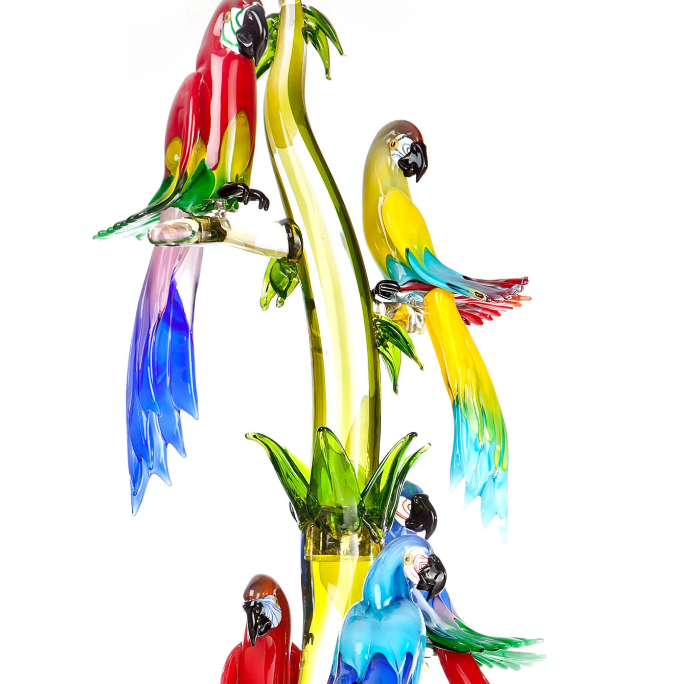 Enorme albero in vetro di Murano con 7 pappagalli