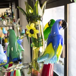 Enorme albero in vetro di Murano con 7 pappagalli