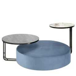 Febe Set di pouf azzurri e 2 tavolini