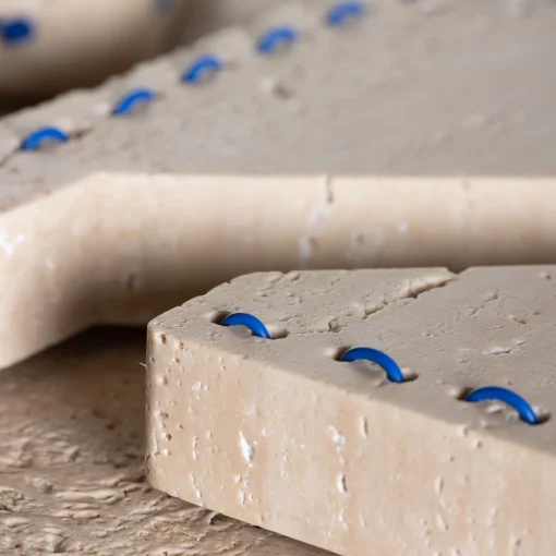 Fermalibri Lulù in Travertino con inserti in filo PVC blu