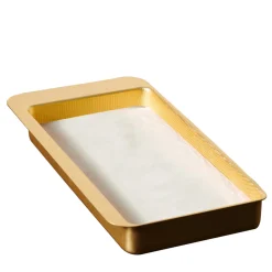 Firenze Vassoio rettangolare a tasca vuota in oro e bianco crema