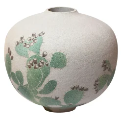Flora Vaso da fiori in gres smaltato beige con disegni di fichi