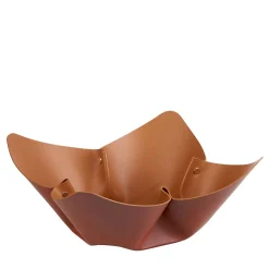Fruttiera in pelle Bordeaux e Cognac