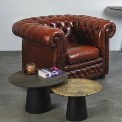 Fungo Tavolino Tondo Piccolo Con Top In Foglia Oro Su Resina Spatolata