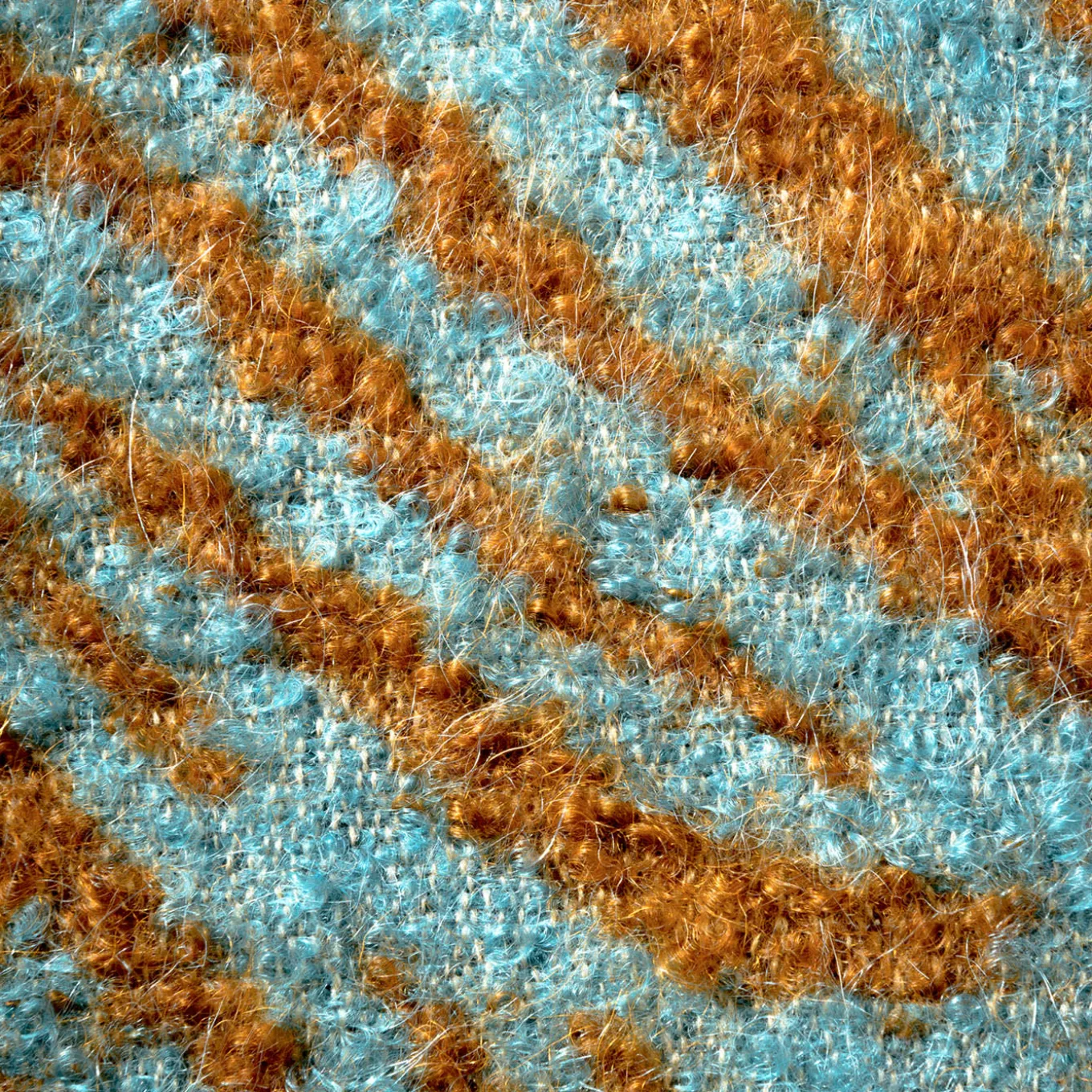 Gazon Cuscino in mohair turchese e senape a strisce zebrate