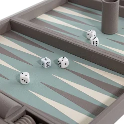Gioco da tavolo Backgammon Box 45 in pelle grigia Luna