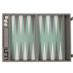 Gioco da tavolo Backgammon Box 45 in pelle grigia Luna