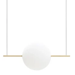Lampada a sospensione a una luce Alma Large in ottone naturale e vetro bianco