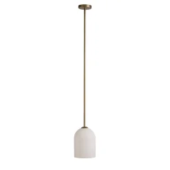 Lampada a sospensione Anthea in ottone satinato e vetro opalino bianco