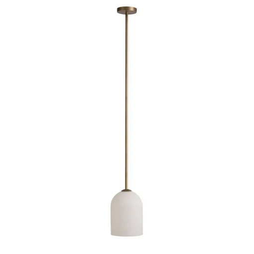 Lampada a sospensione Anthea in ottone satinato e vetro opalino bianco