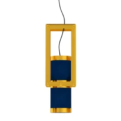 Lampada a sospensione cilindrica blu e oro