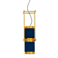 Lampada a sospensione cilindrica blu e oro
