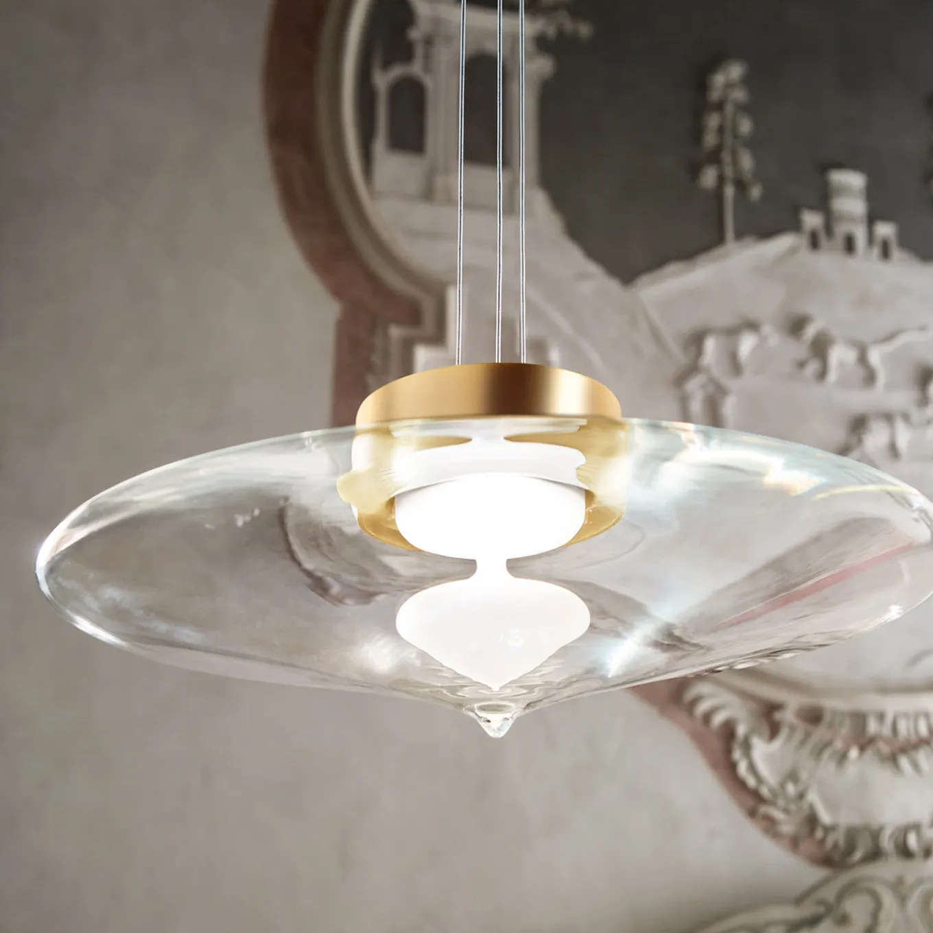 Lampada a sospensione Desideria brunita e trasparente