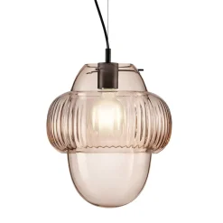 Lampada a sospensione in vetro rosa di forma circolare