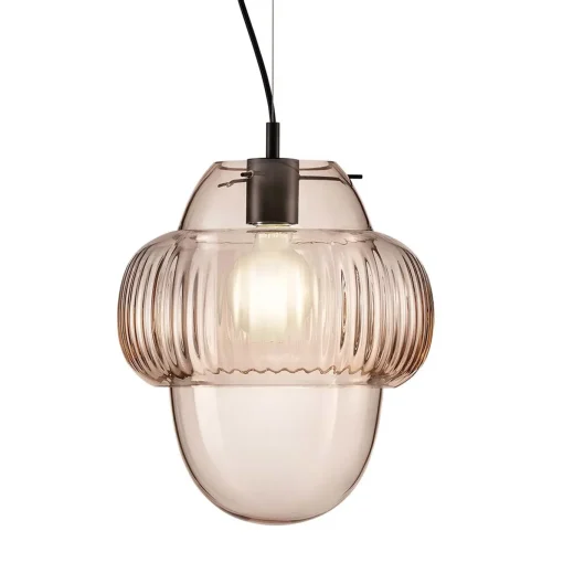 Lampada a sospensione in vetro rosa di forma circolare