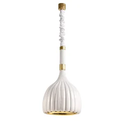 Lampada a sospensione in ceramica bianca smerlata