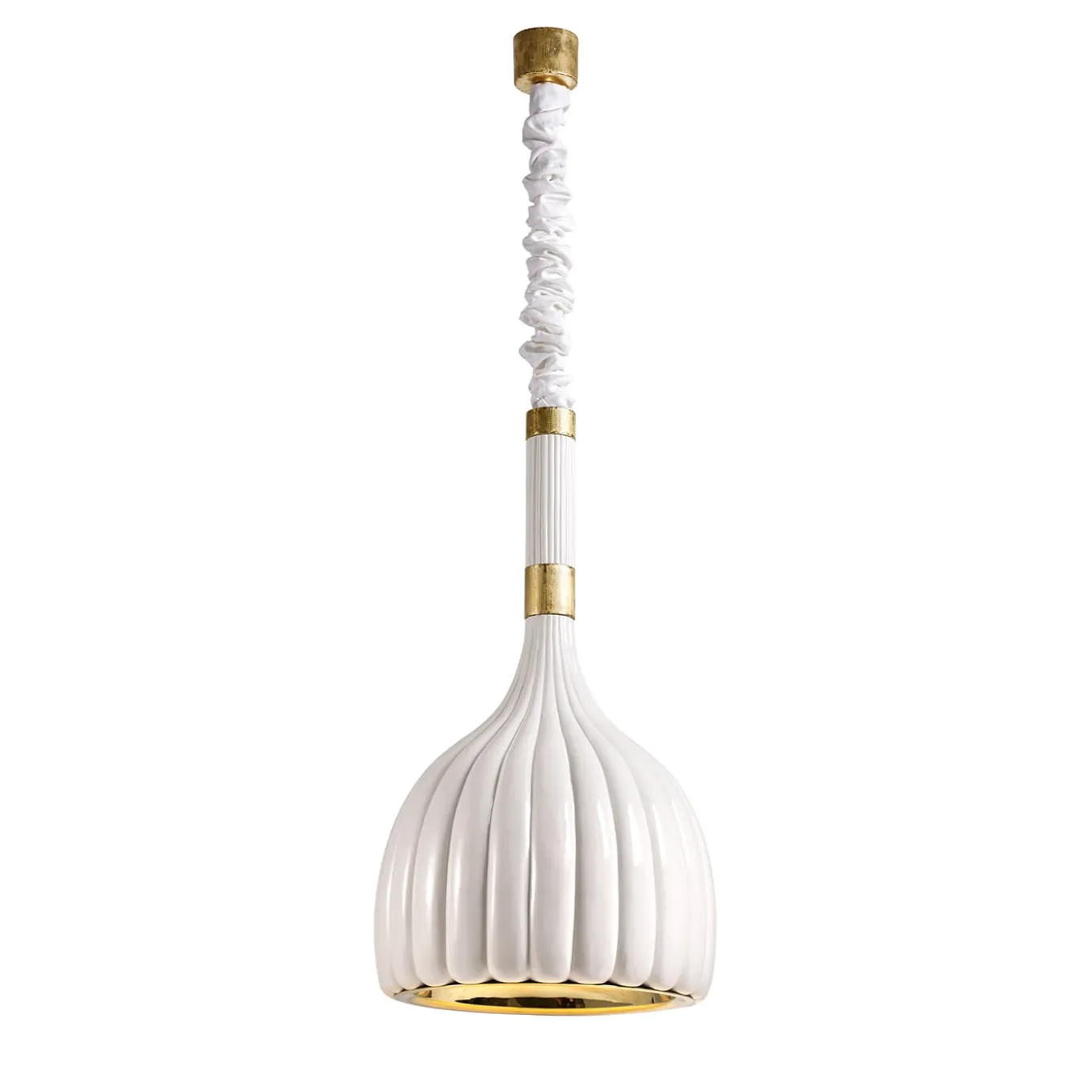 Lampada a sospensione in ceramica bianca smerlata