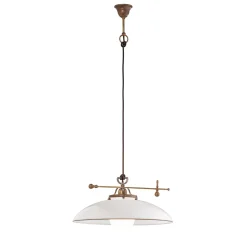 Lampada a sospensione in ottone e vetro bianco