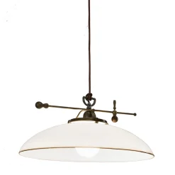 Lampada a sospensione in ottone e vetro bianco