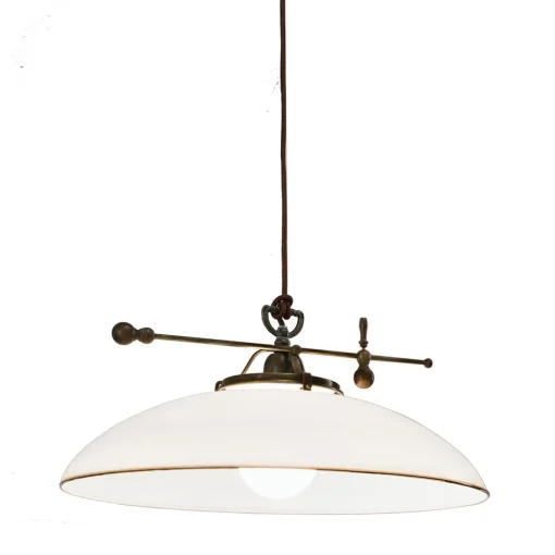 Lampada a sospensione in ottone e vetro bianco
