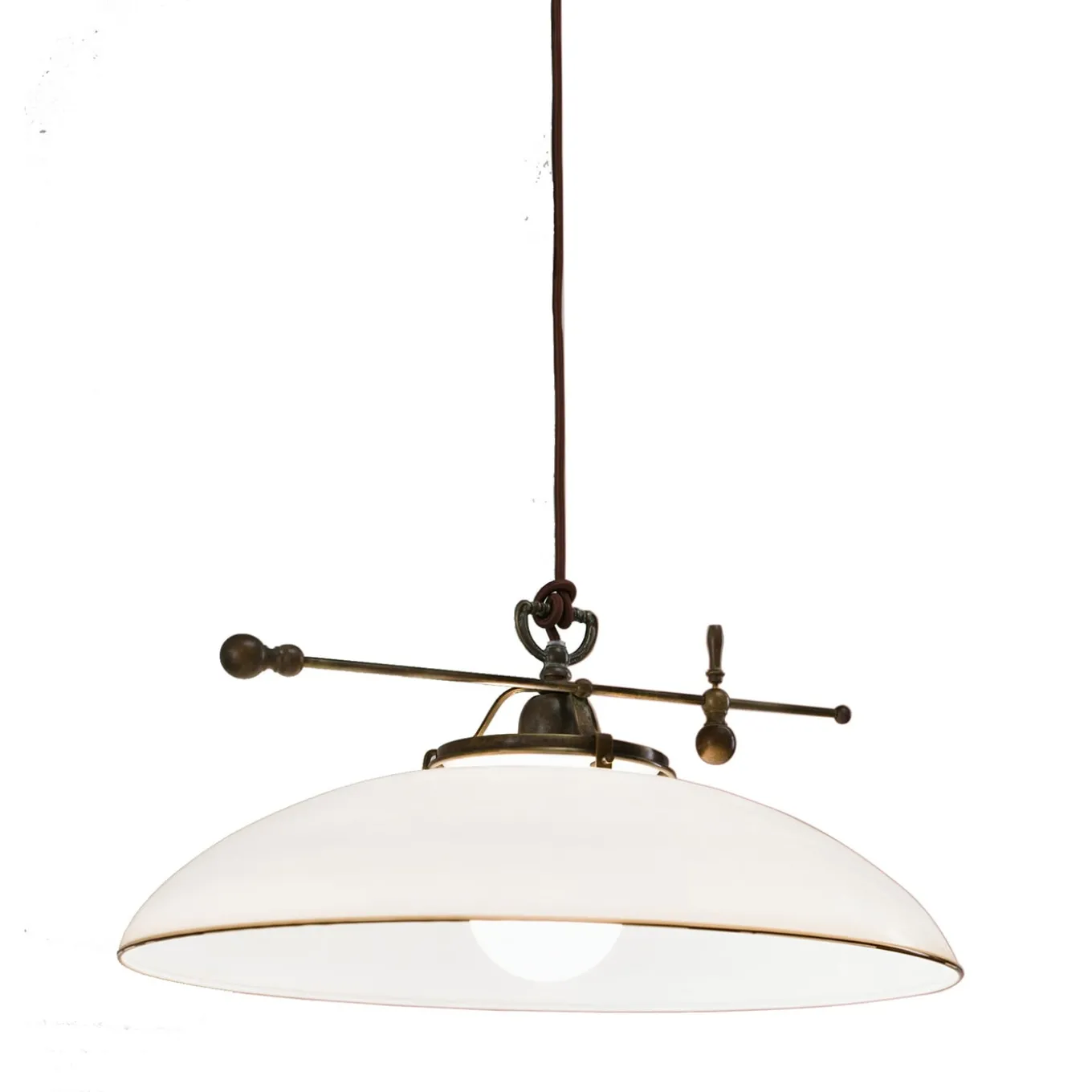 Lampada a sospensione in ottone e vetro bianco