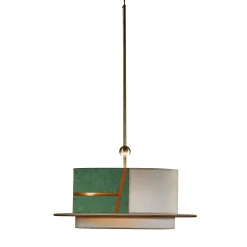 Lampada a sospensione La Paglietta verde e avorio