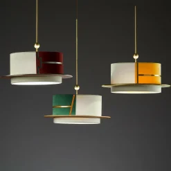 Lampada a sospensione La Paglietta verde e avorio