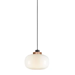 Lampada a sospensione Legier Media in vetro opalino bianco con dettaglio in bronzo