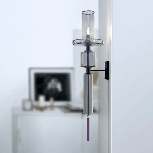Lampada cilindrica da parete Canaletto a 1 luce in vetro di Murano color grigio e viola