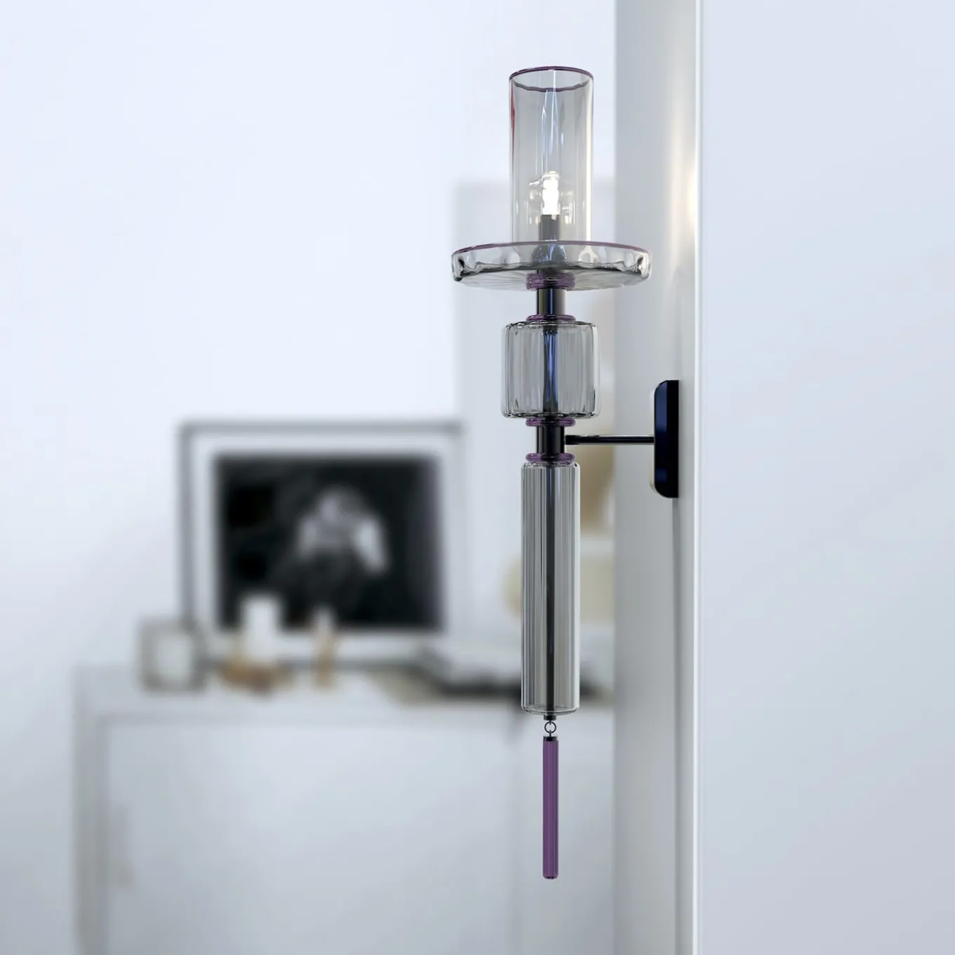 Lampada cilindrica da parete Canaletto a 1 luce in vetro di Murano color grigio e viola