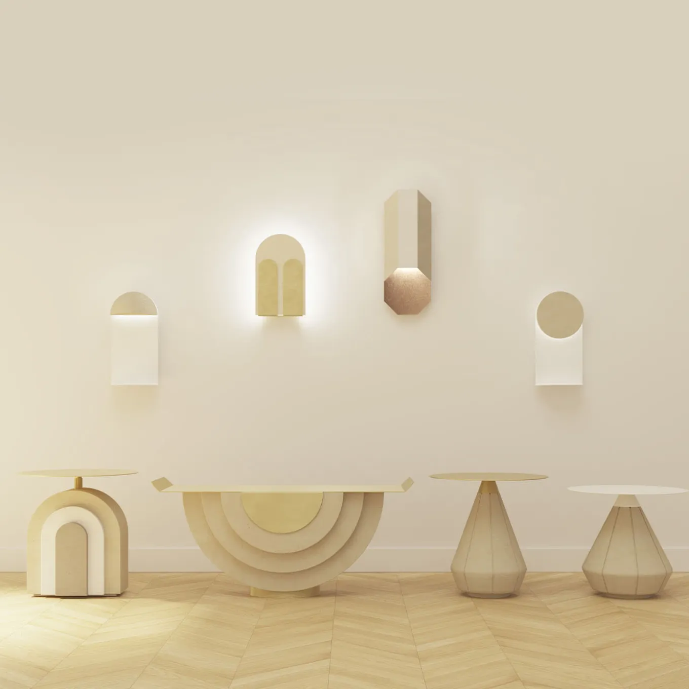 Lampada da parete Bifora Beige Lecce Limestone & Brushed Brass di Apospersano