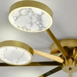 Lampada da soffitto Costellazione Asimmetrica a 9 luci in Ottone e Marmo