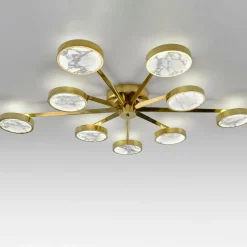 Lampada da soffitto Costellazione Asimmetrica a 9 luci in Ottone e Marmo