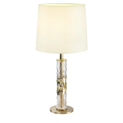 Lampada da tavolo Bamboo in vetro dorato con paralume avorio