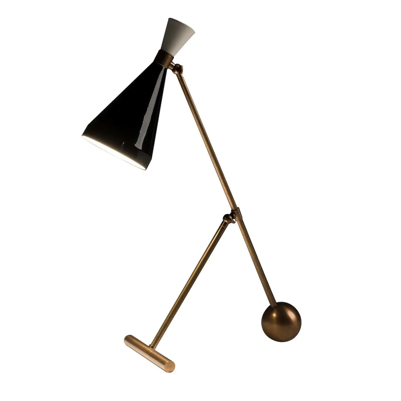 Lampada da tavolo Flipper in ottone brunito con cono nero