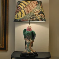 Lampada da Tavolo in Ceramica Morris Cono con Pappagallo